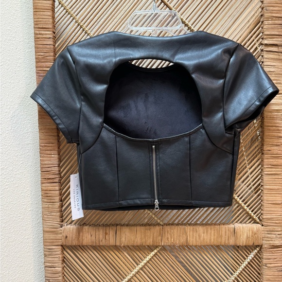 NWT! Black Faux Leather Crop Top - Picture 3 of 3
